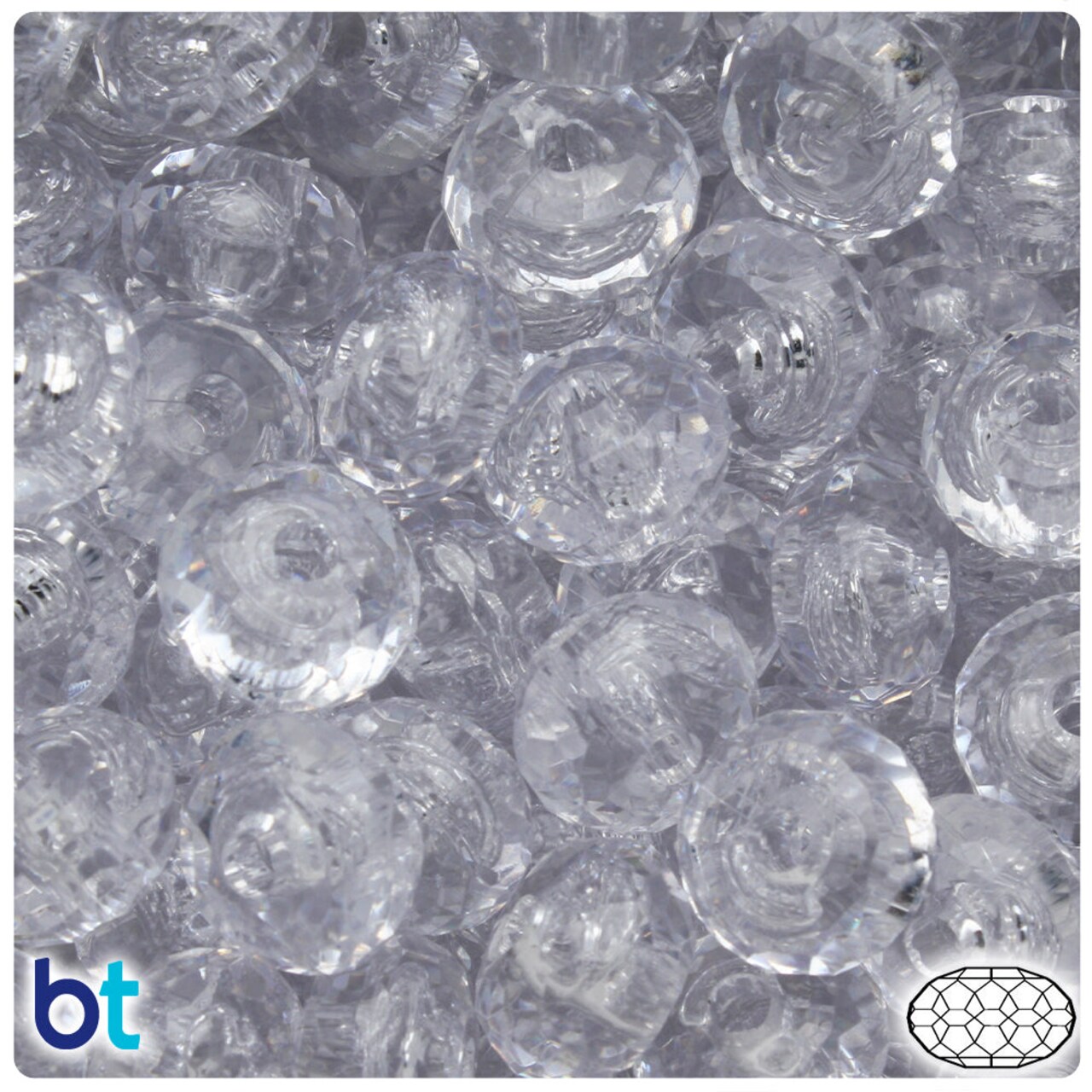 BeadTin Crystal Transparent 15.5mm Faceted Cushion Plastic Craft Beads (14pcs)